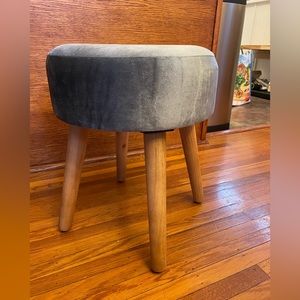 Blue velvet stool, 17” high, 14” diameter